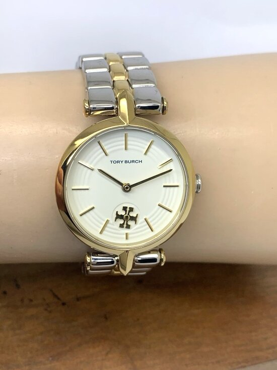 Tory Burch Women\'s Watch TBW2044 Quartz Cream Dial Two Tone Stainless Steel 30mm